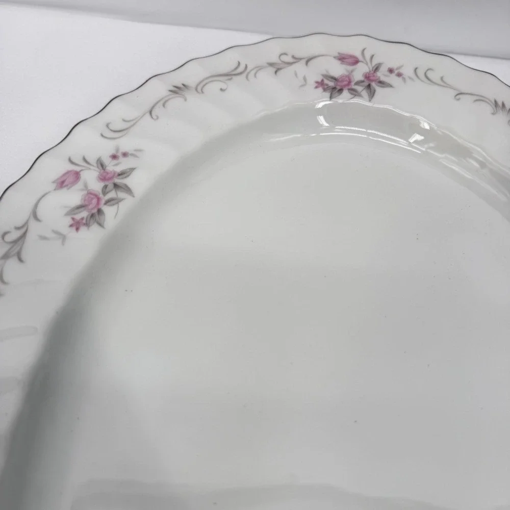 Gold Standard Heavy Platter Floral Pink Silver Trim Vintage Serving 14in w/ Box